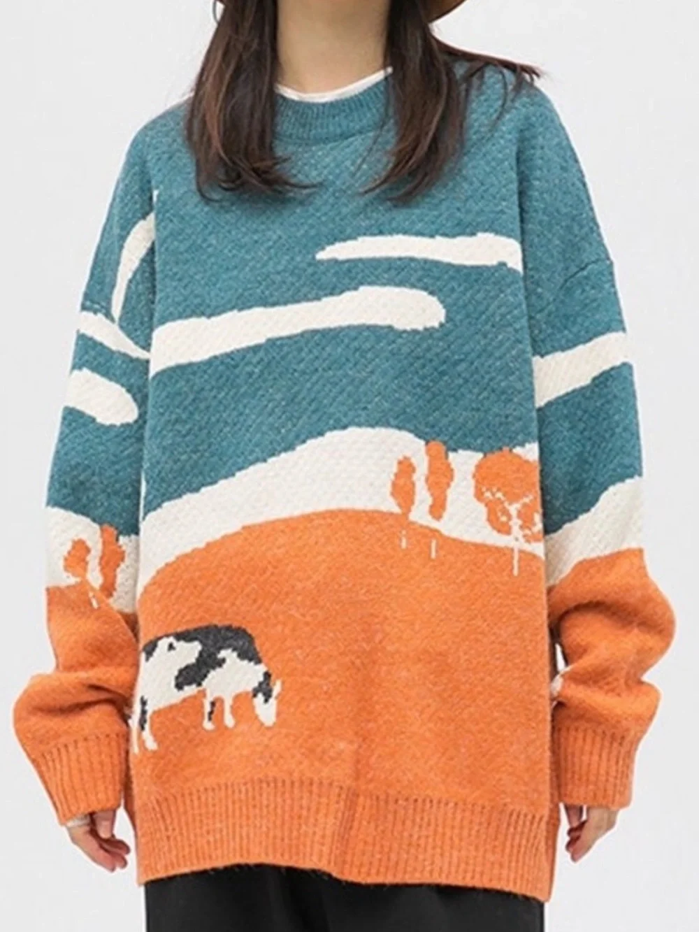 Aelfric Eden vintage Cow Pasture Knit Sweater Womens Medium Cottagecore